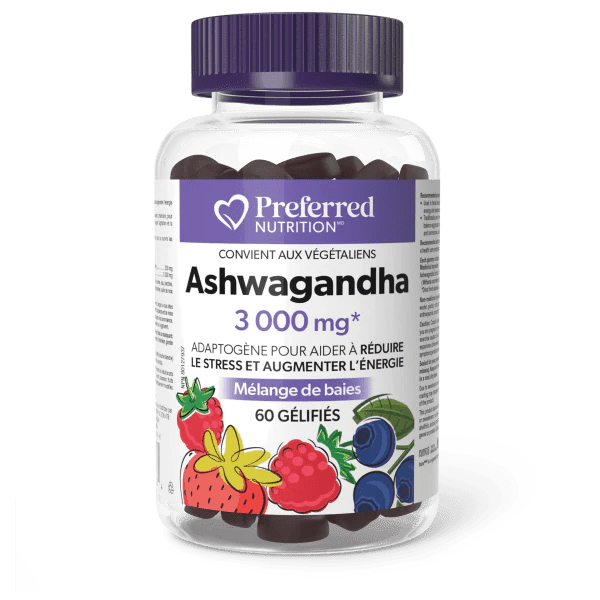 PREFERRED NUTRITION Suppléments Ashwagandha 3000mg (baies) 60gummies