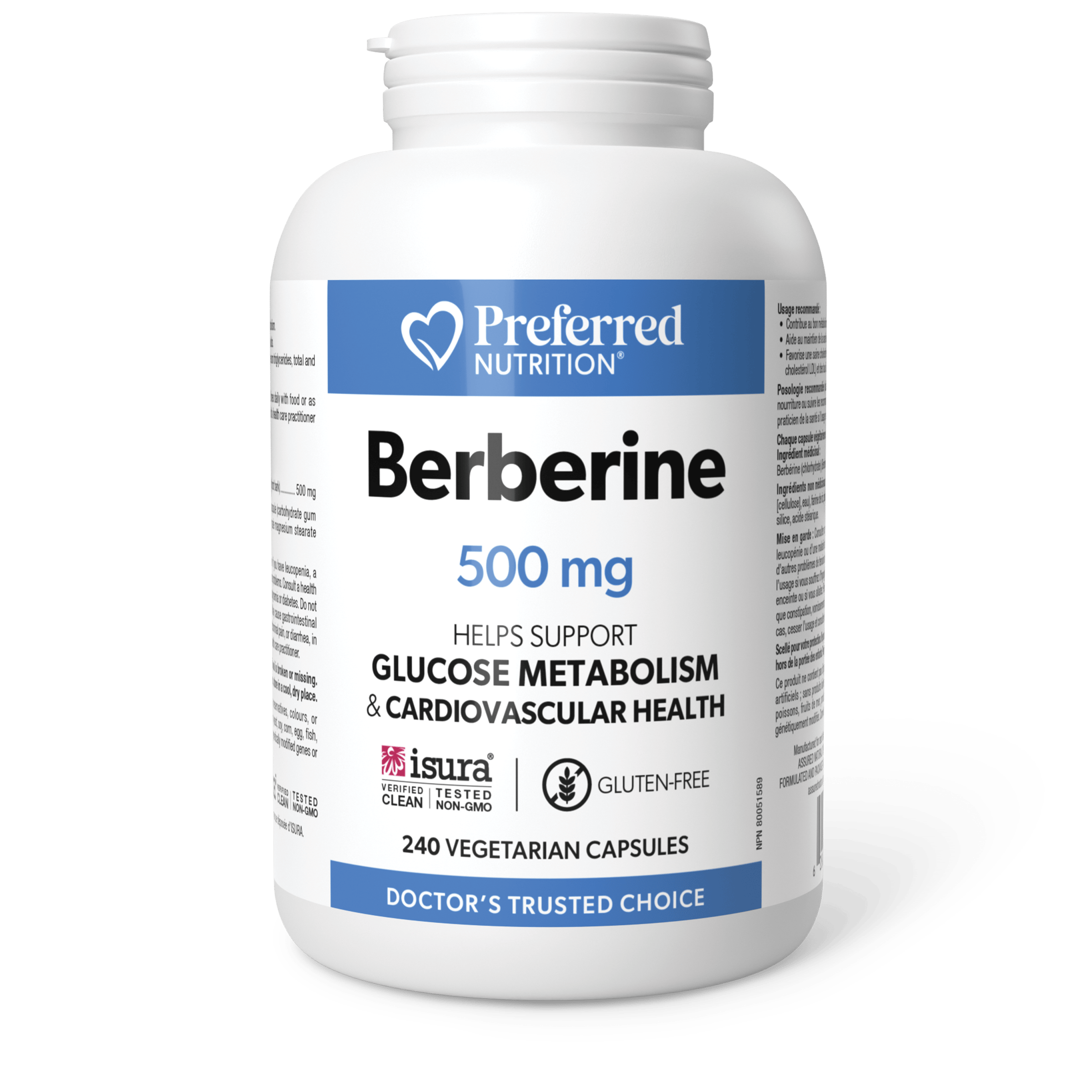 PREFERRED NUTRITION Suppléments Berberine (500mg) 240vcaps