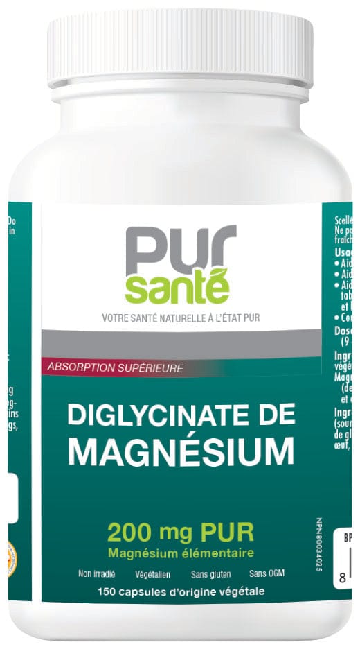 PUR-SANTÉ Suppléments Diglycinate de magnésium pur 200mg 150vcaps
DATE DE PÉREMPTION : 31 MAI 2026