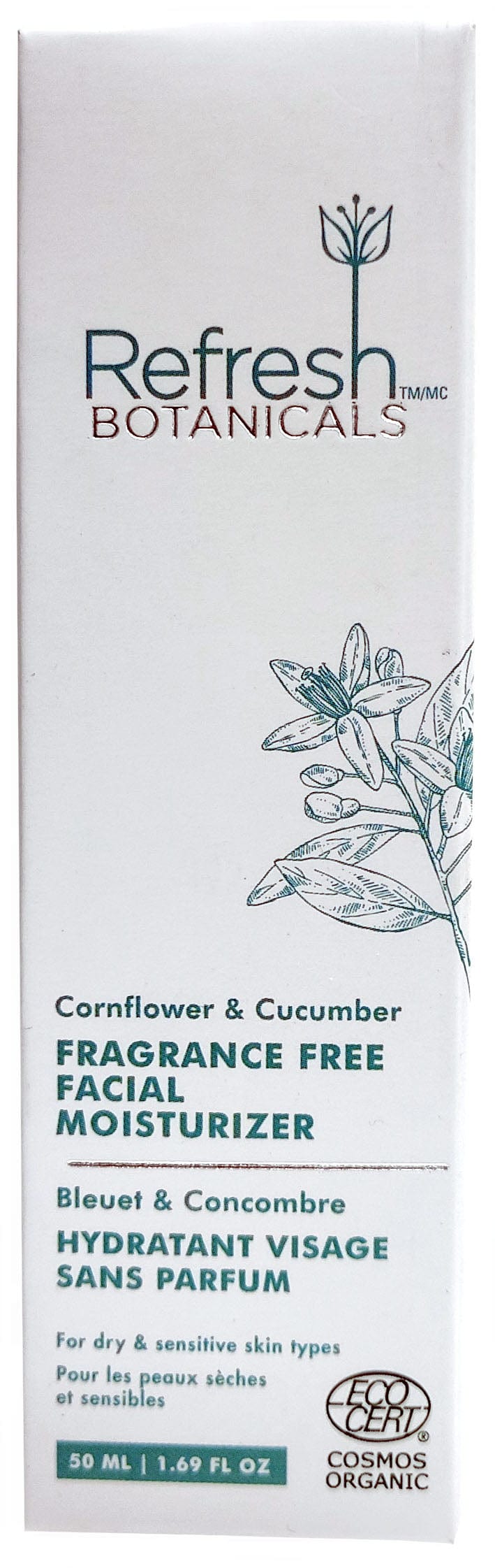 REFRESH BOTANICALS Soins & beauté Hydratant visage sans parfum pour peaux sèches et sensibles (bleuet/concombre) 50ml