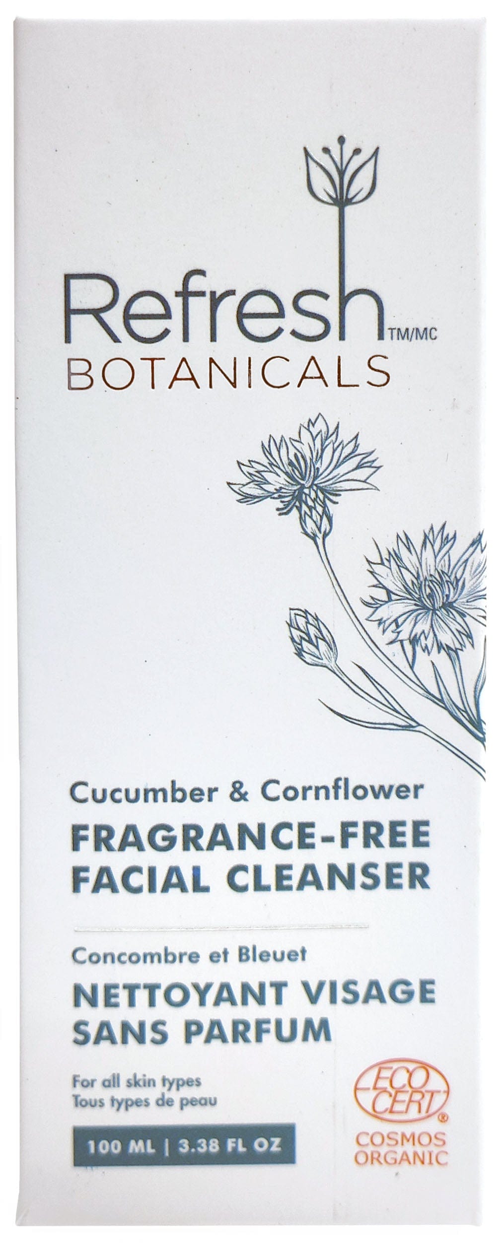 REFRESH BOTANICALS Soins & beauté Nettoyant visage sans parfum pour tous types de peaux (concombre et bleuet) 100ml