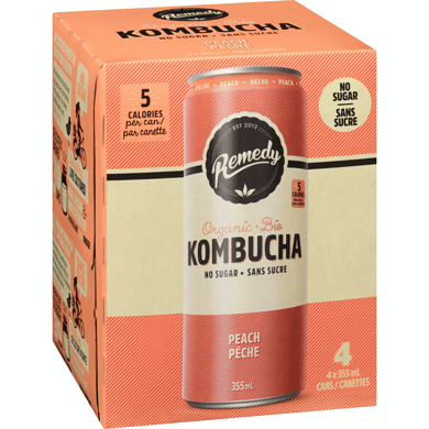 REMEDY KOMBUCHA Épicerie Kombucha pêches bio 4x355ml
DATE DE PÉREMPTION : 31 AOÛT 2026
