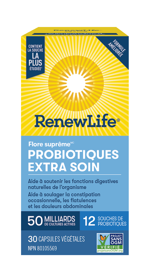 RENEW LIFE Suppléments Flore suprême probiotiques extra soin (50 milliards) 30vcaps
DATE DE PÉREMPTION : 31 OCTOBRE 2026