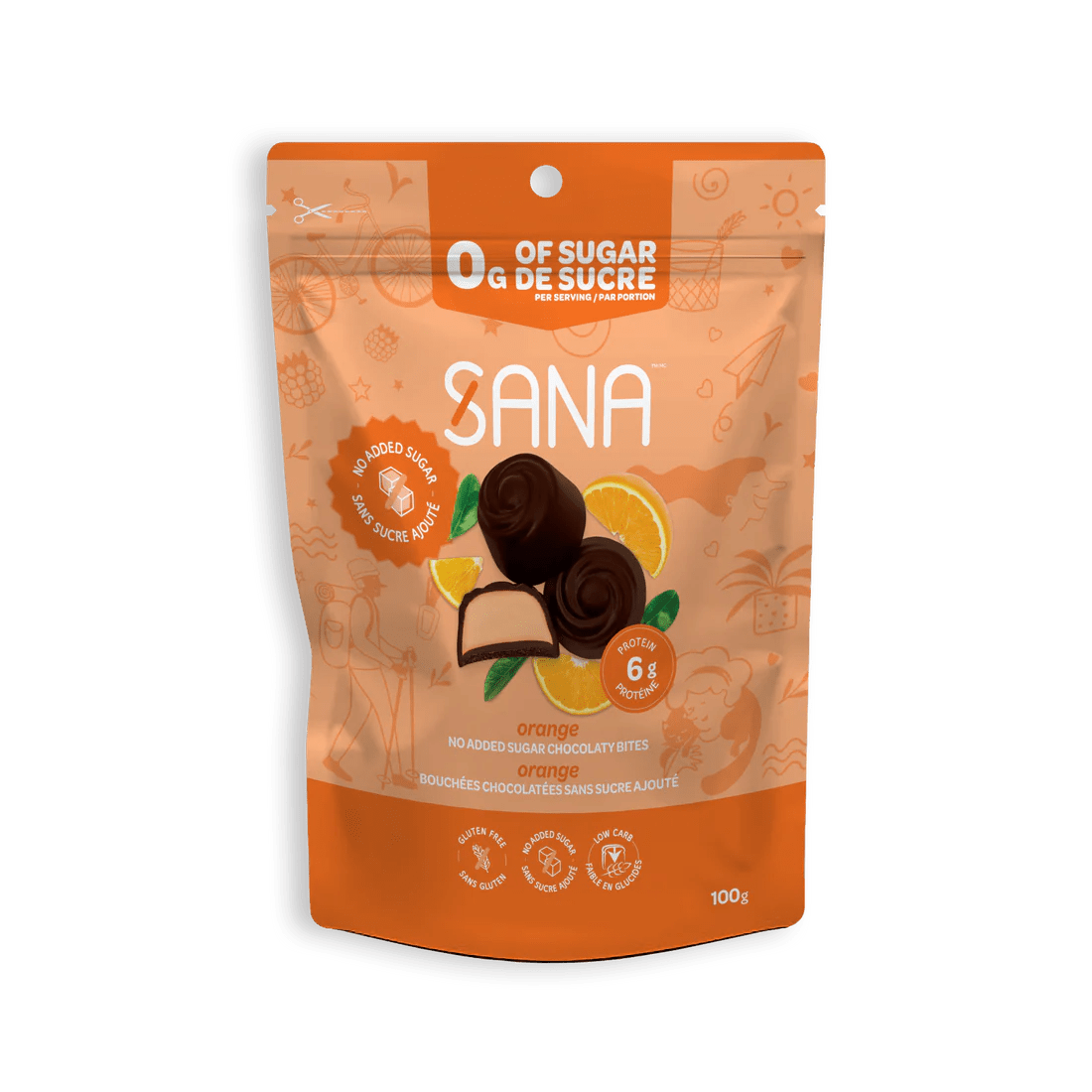 SANA Épicerie Bouchées chocolatées noires à l'orange 100g
