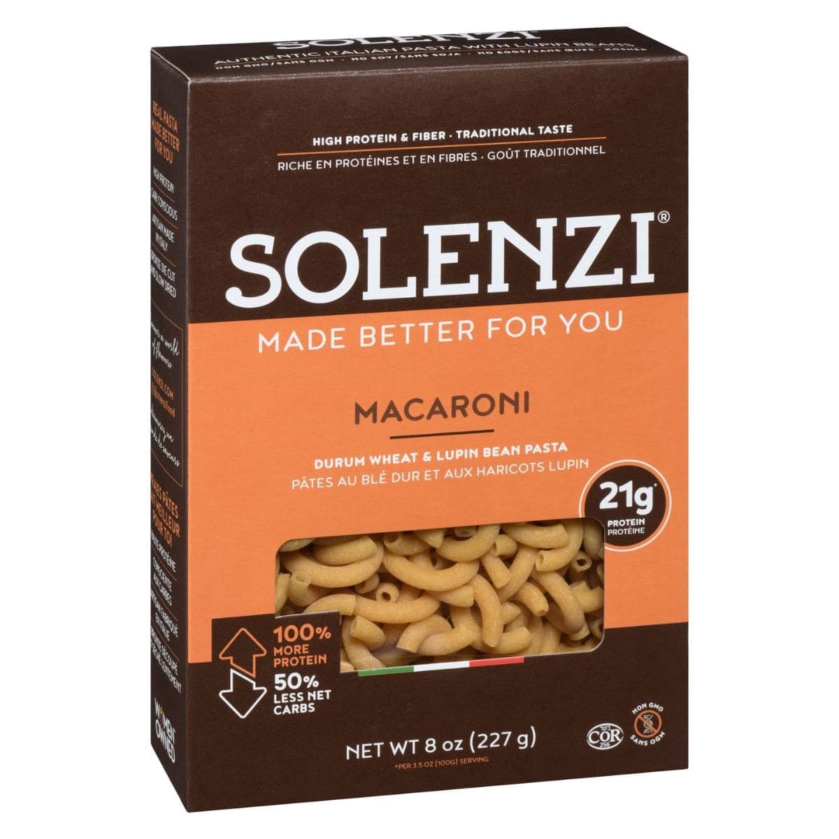 SOLENZI Épicerie Pâtes macaroni au blé dur et aux haricots lupin 227g