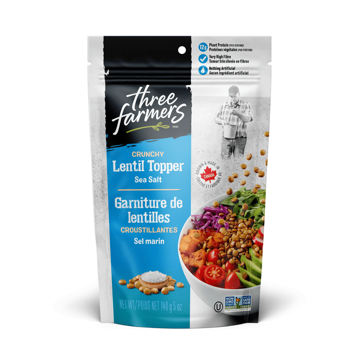 THREE FARMERS Épicerie Garniture de lentilles croustillantes au sel marin 140g