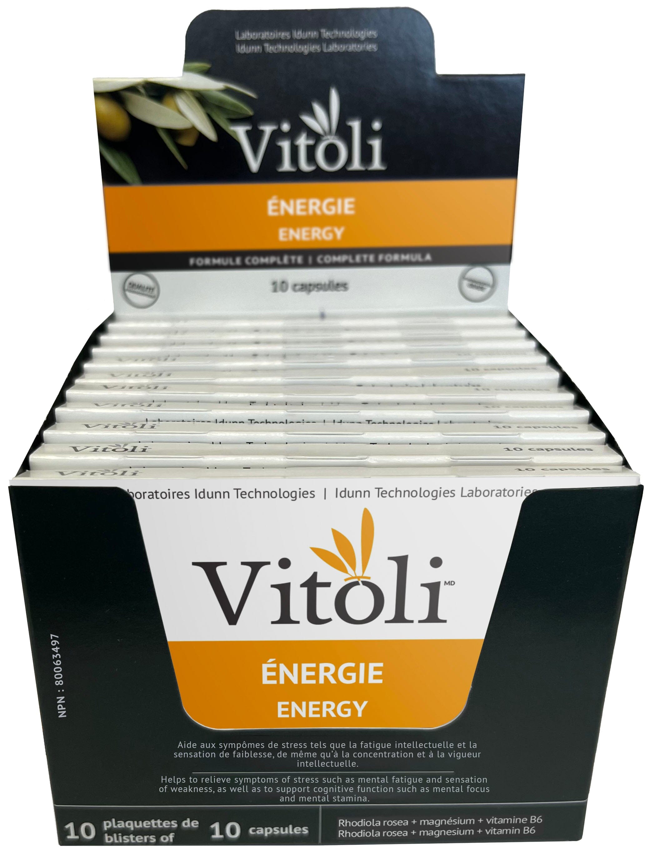 VITOLI Suppléments Énergie (blister) 10x10caps
DATE DE PÉREMPTION : 31 OCTOBRE 2025