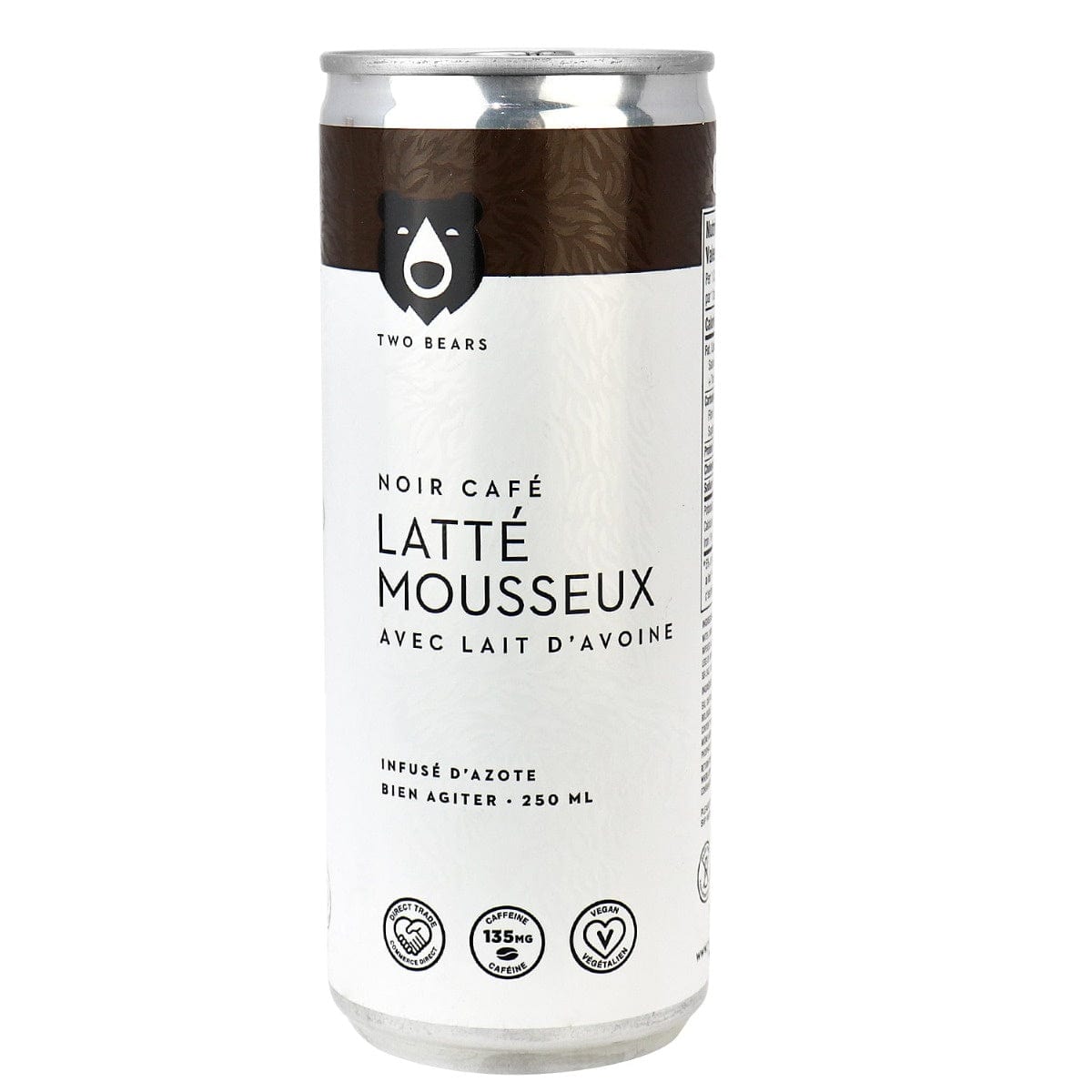 TWO BEARS Épicerie Latté mousseux noir café avec lait d'avoine 250ml