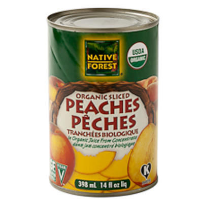 Sliced ​​peaches in organic apple juice 398ml