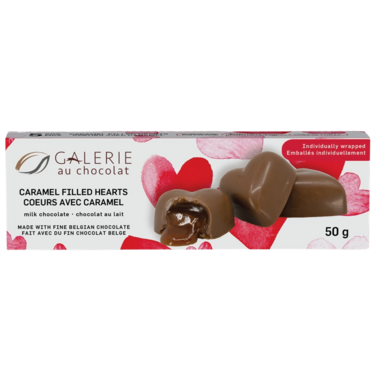 Chocolats au lait en cœur avec caramel 50g