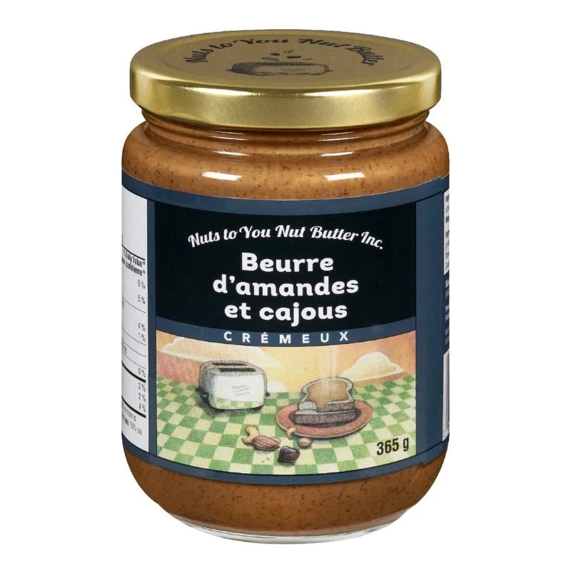 Beurre d'amandes et cajous crémeux 365g
DATE DE PÉREMPTION : 11 NOVEMBRE 2024