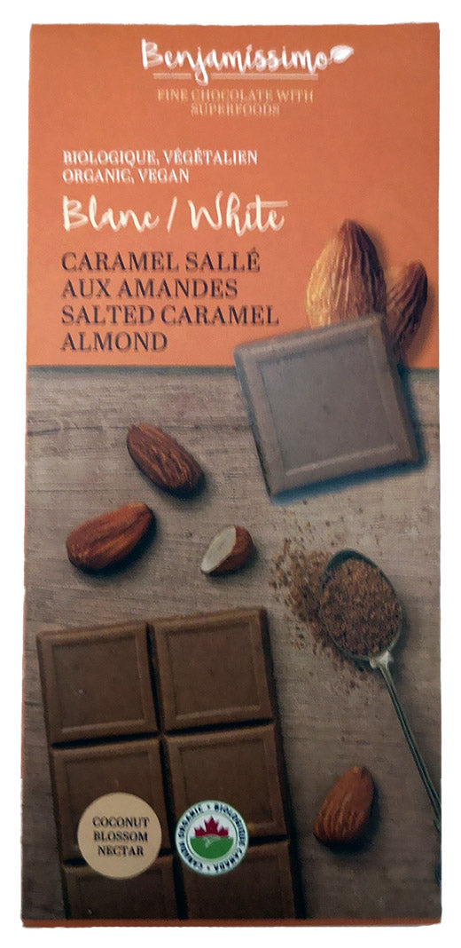 Chocolate with salted caramel and organic almonds 70g