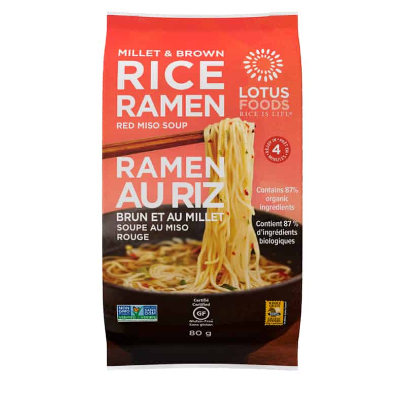 Brown rice and millet ramen soup with red miso 87% organic 80g