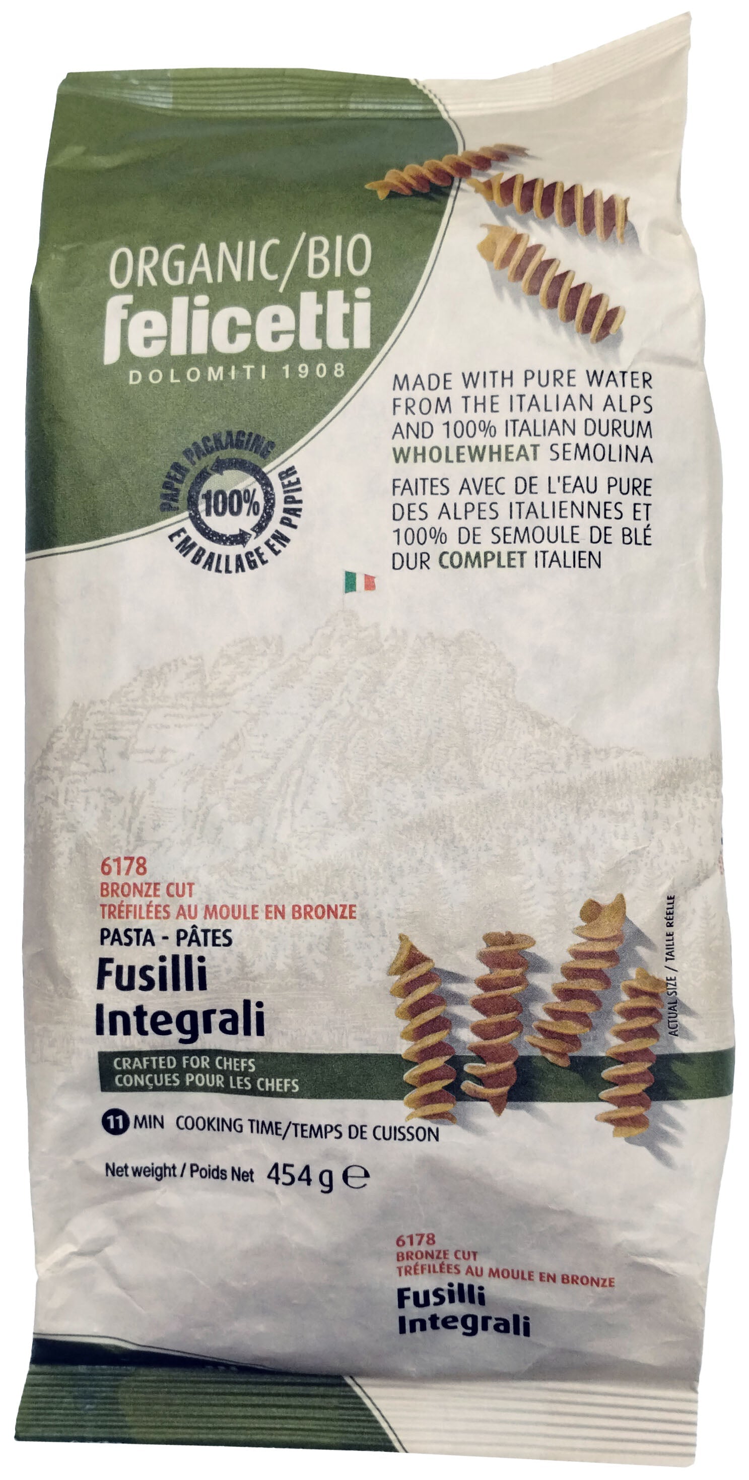 Organic whole wheat fusilli 500g