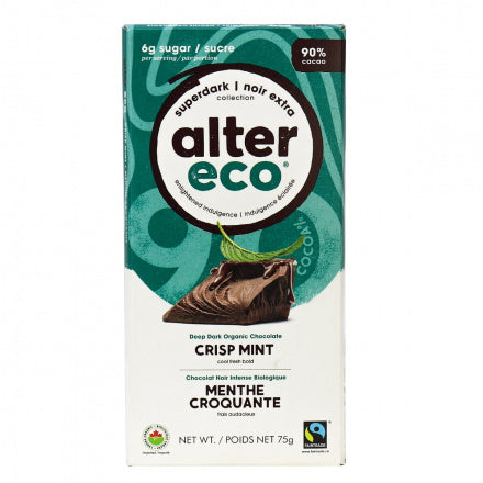 Dark chocolate with organic crunchy mint 75g