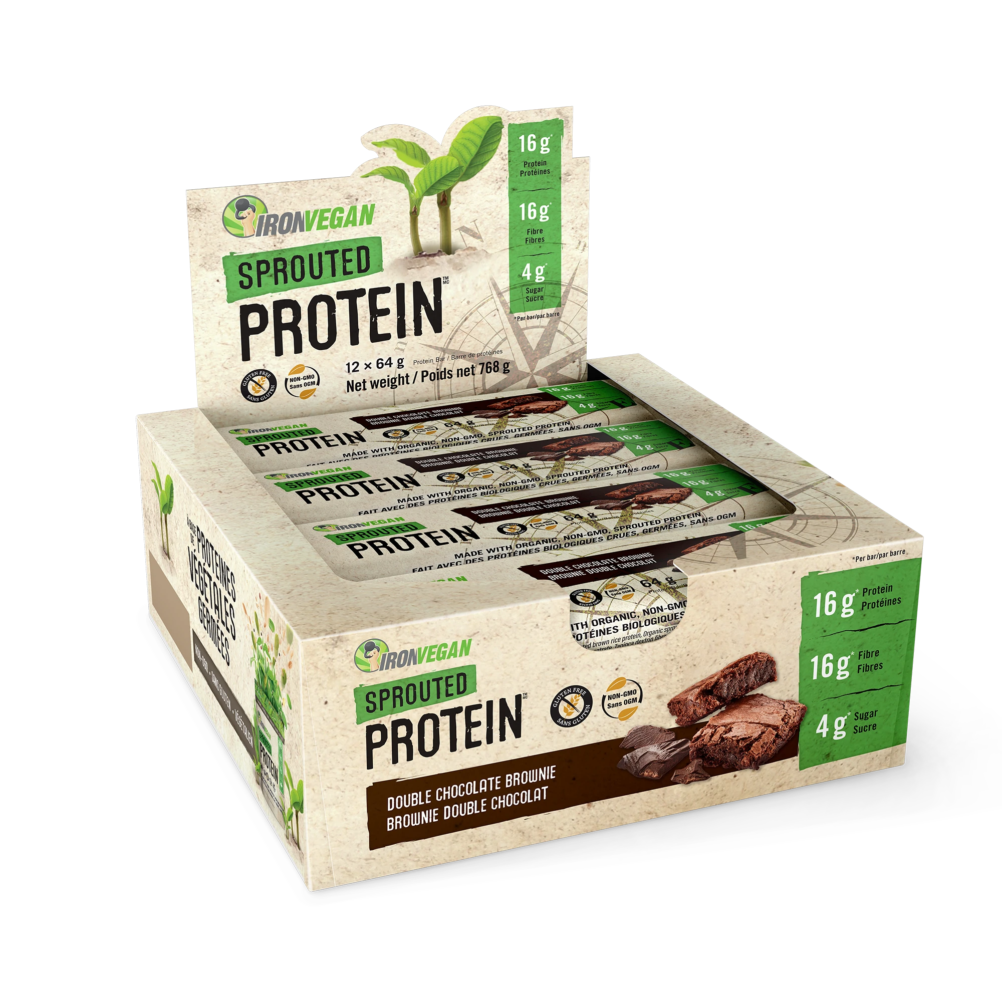 Double chocolate brownie protein bars (sprout) 12x64g