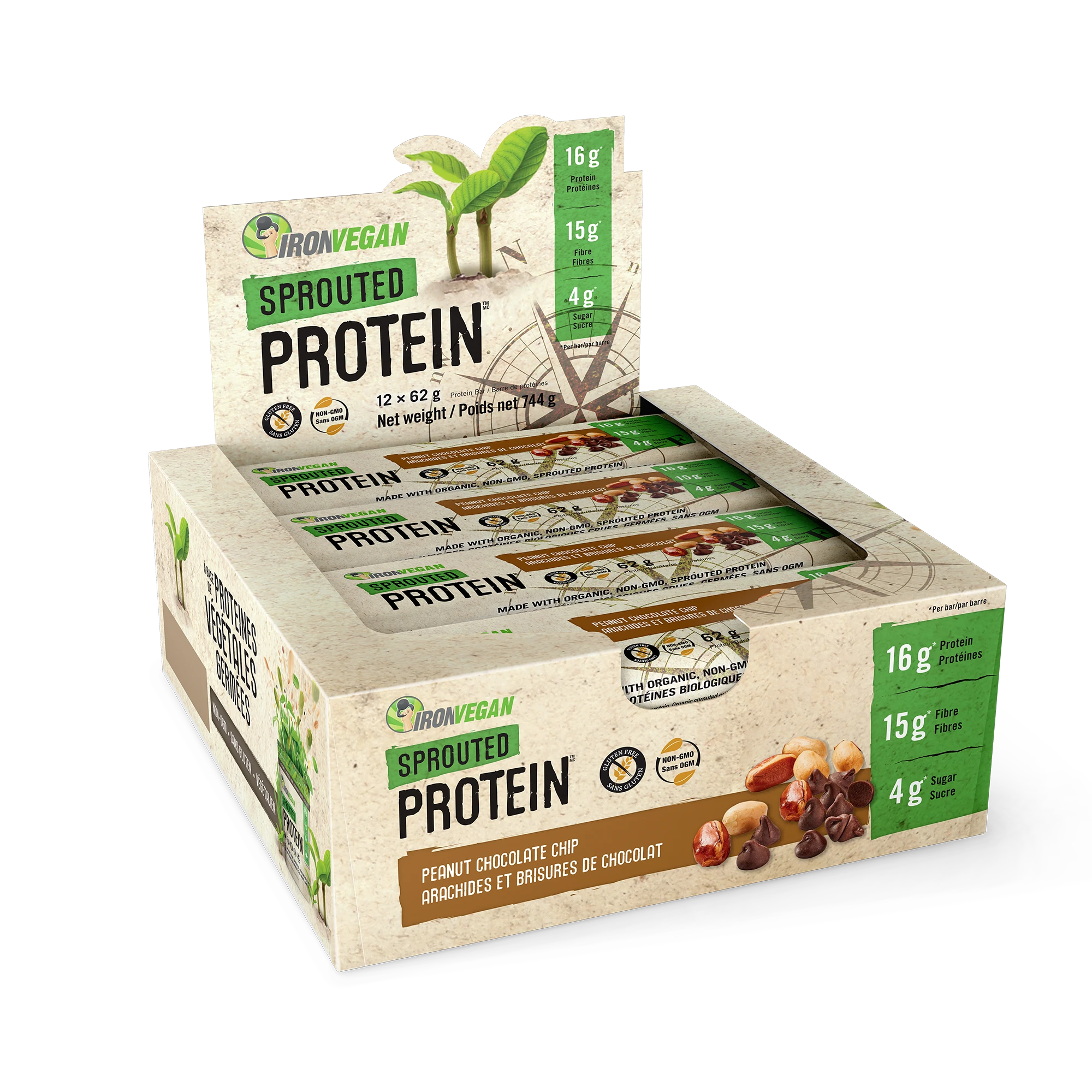 Peanut/chocolate chip protein bars (sprout) 12x62g