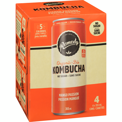 Kombucha fruits de la passion et mangues bio 4x355ml