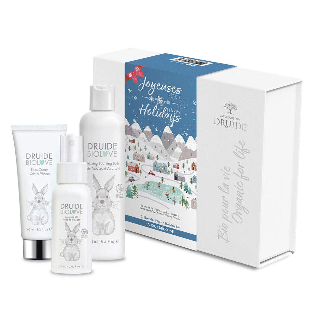 La Québécoise (crème visage 65ml, huile massage 60ml, bain moussant 250ml gamme BioLove enfants/bébé) 1coffret