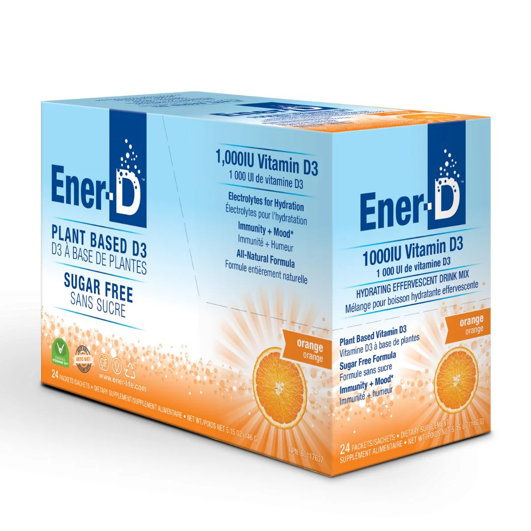 Ener-D Mélange boisson hydratant effervescent à l'orange sans-sucre avec vitamine D 24s