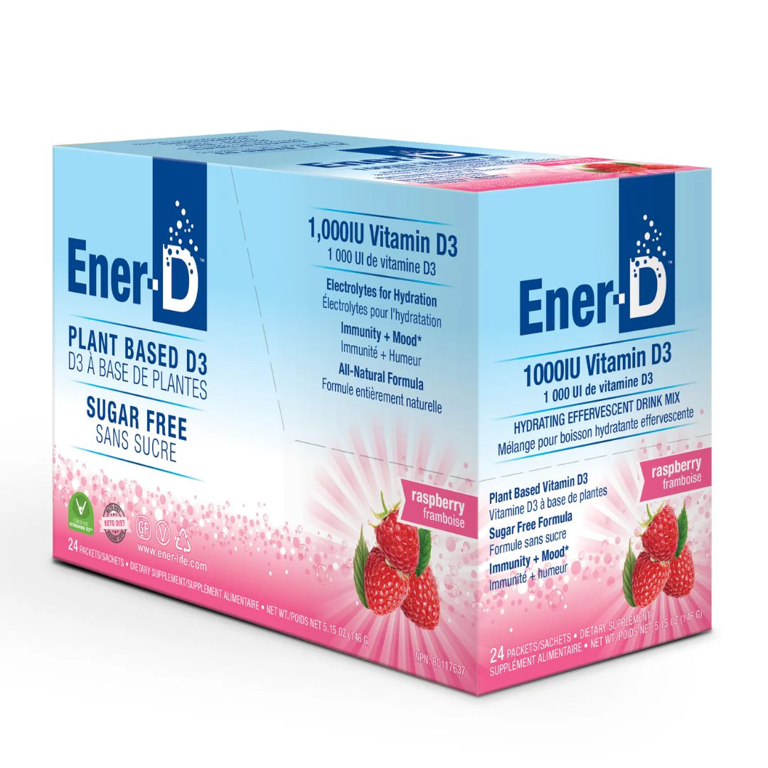 Ener-D Mélange boisson hydratant effervescent aux framboises sans-sucre avec vitamine D 24s