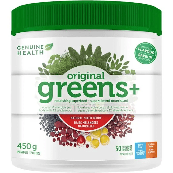 GENUINE HEALTH Suppléments Greens+ aux baies mélangées naturelles 450g