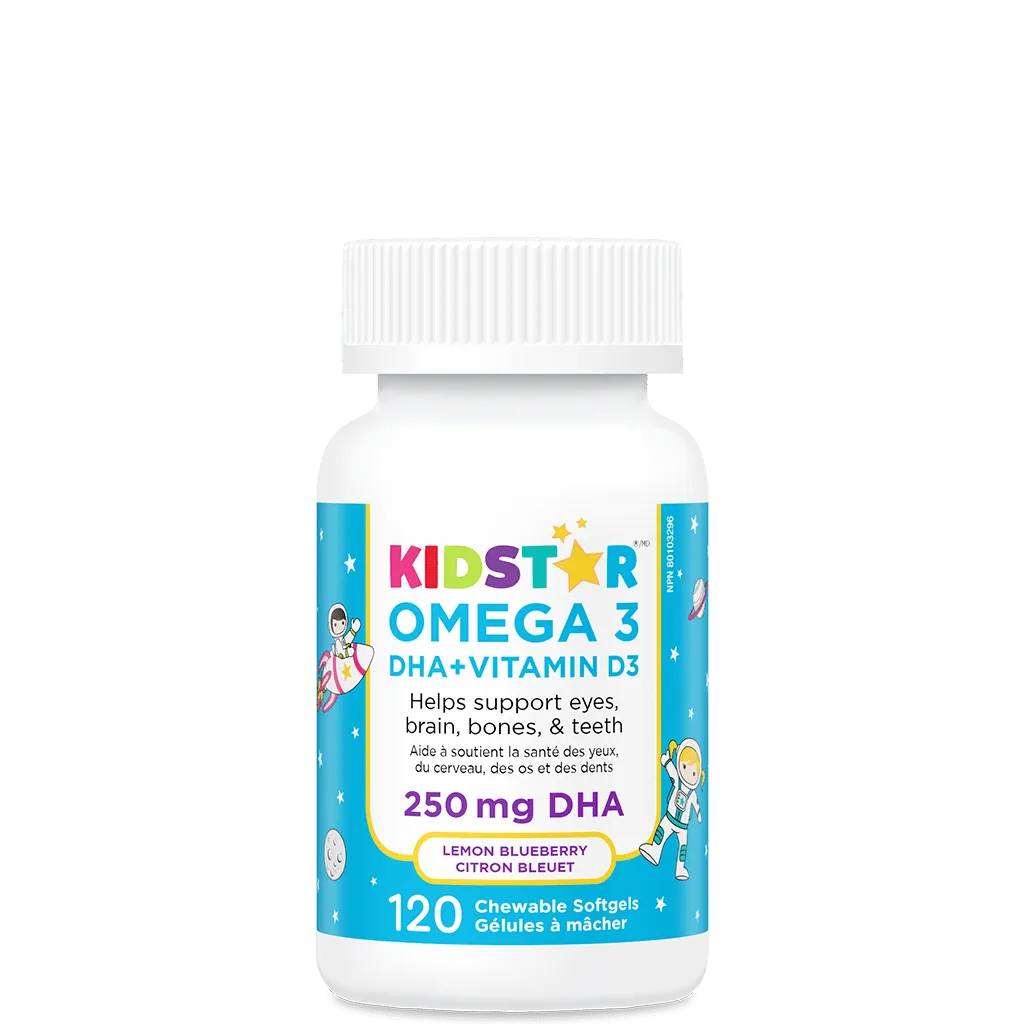 Omega 3 250mg DHA+ vitamine D3 (citron/bleuet)  120gels