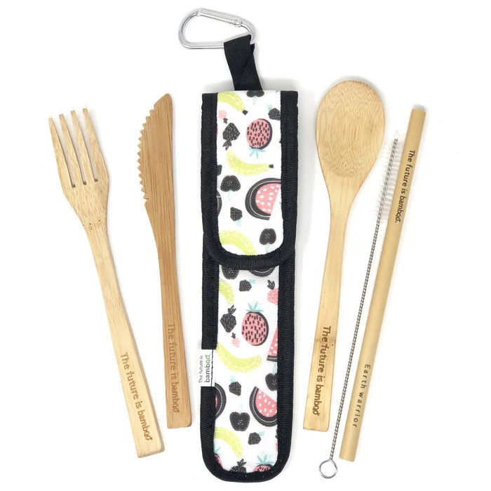 Bamboo utensil set kit