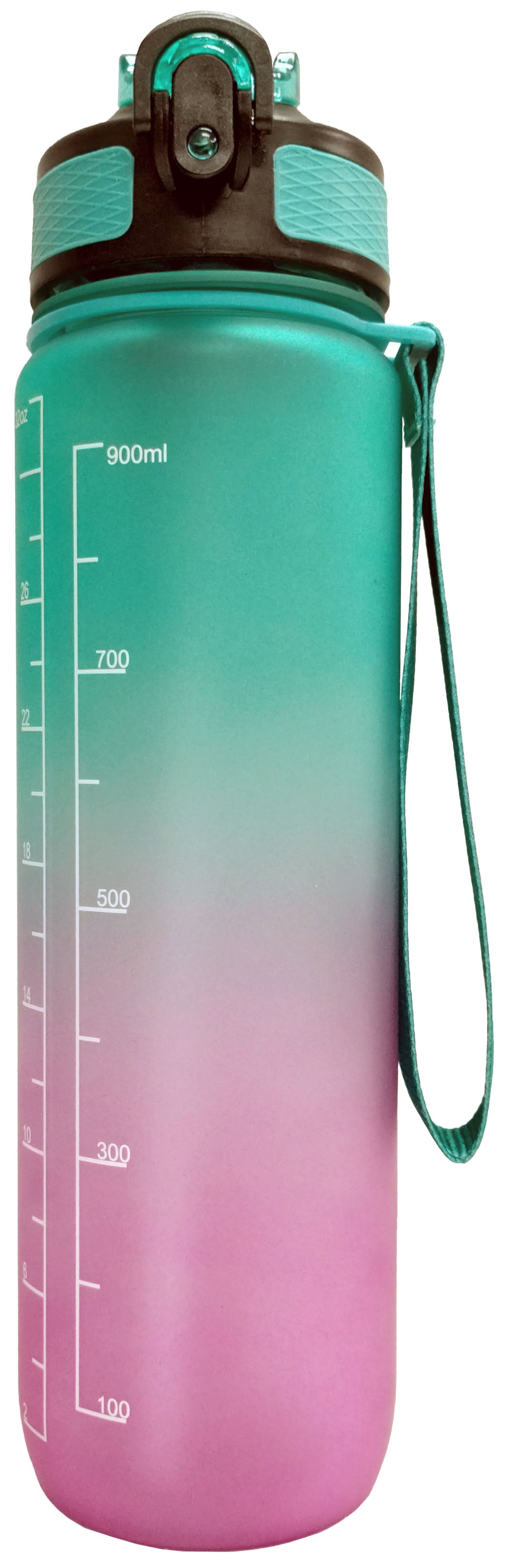 Bouteille d'eau réutilisable graduée (turquoise et rose) 900ml