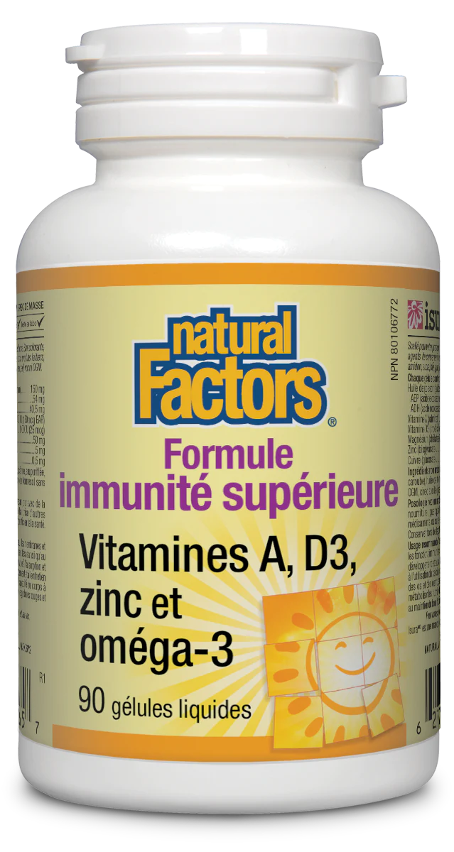 Formule immunité supérieure vitamine A, D3, zinc , omega-3 90gel