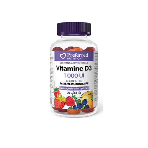 Vitamine D3 1000UI (saveur baies/pêches)  90gummies