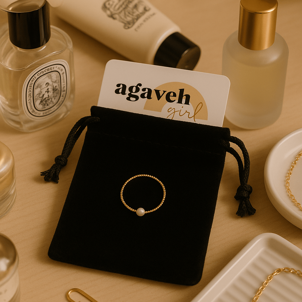 AGAVEH GIRL Boutique cadeaux Bague en or texturée avec perle blanche (un)