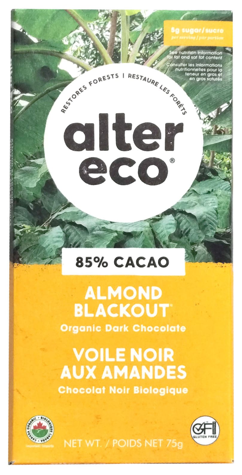 ALTER ECO Épicerie Chocolat voile noir aux amandes bio 75g