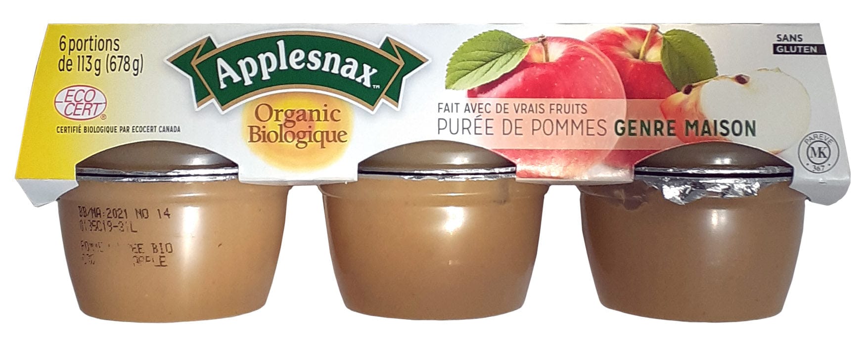 APPLESNAX Épicerie Compote de pommes bio 6x113g