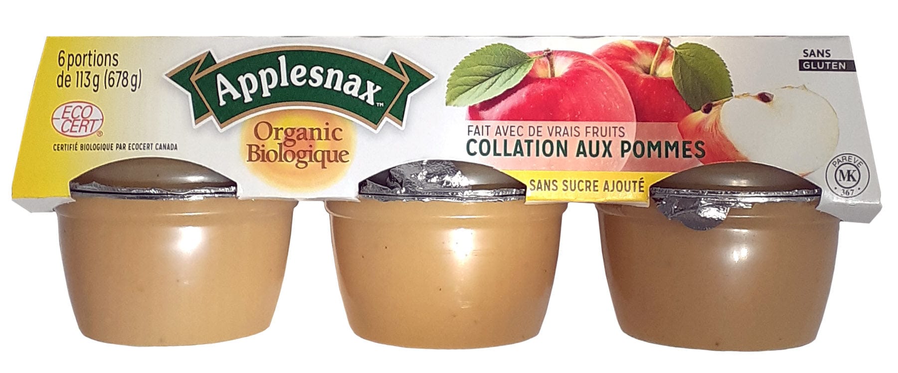 APPLESNAX Épicerie Compote de pommes bio sans-sucre 6x113g