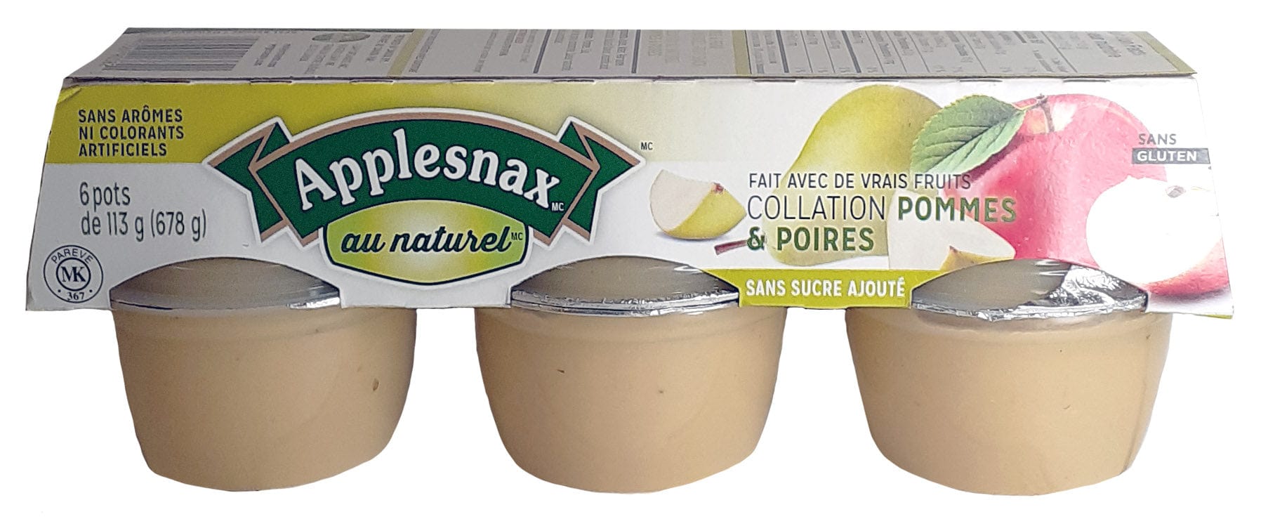 APPLESNAX Épicerie Compote de pommes et poires naturelle sans-sucre 6x113g