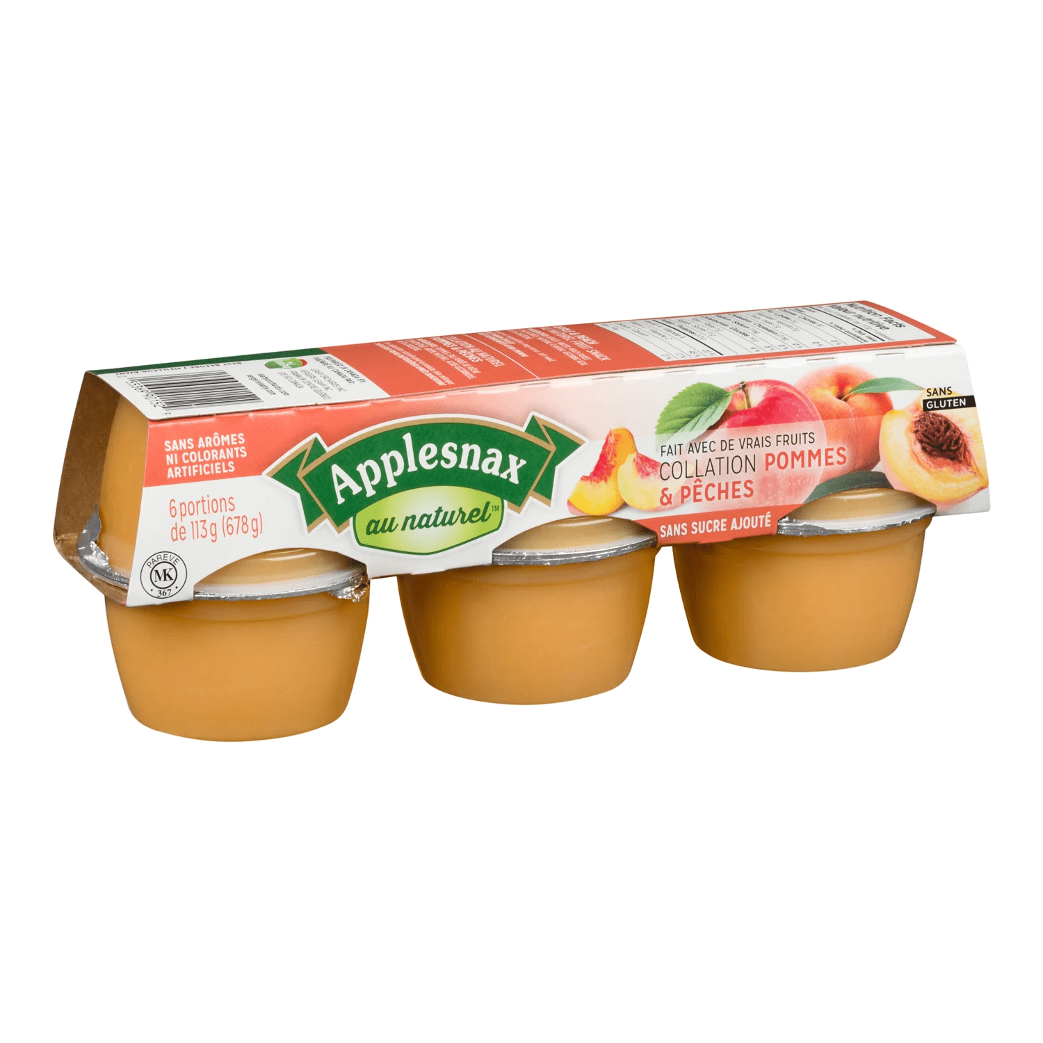 APPLESNAX Épicerie Compote pommes et pêches naturelle sans-sucre 6x113g