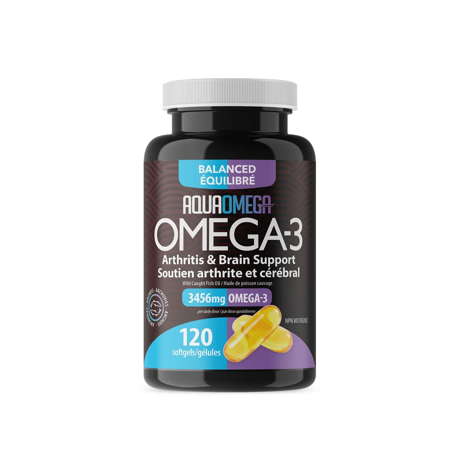 AQUA OMEGA Suppléments Omega-3 3456mg (soutien arthrite et cérébral) 120gels