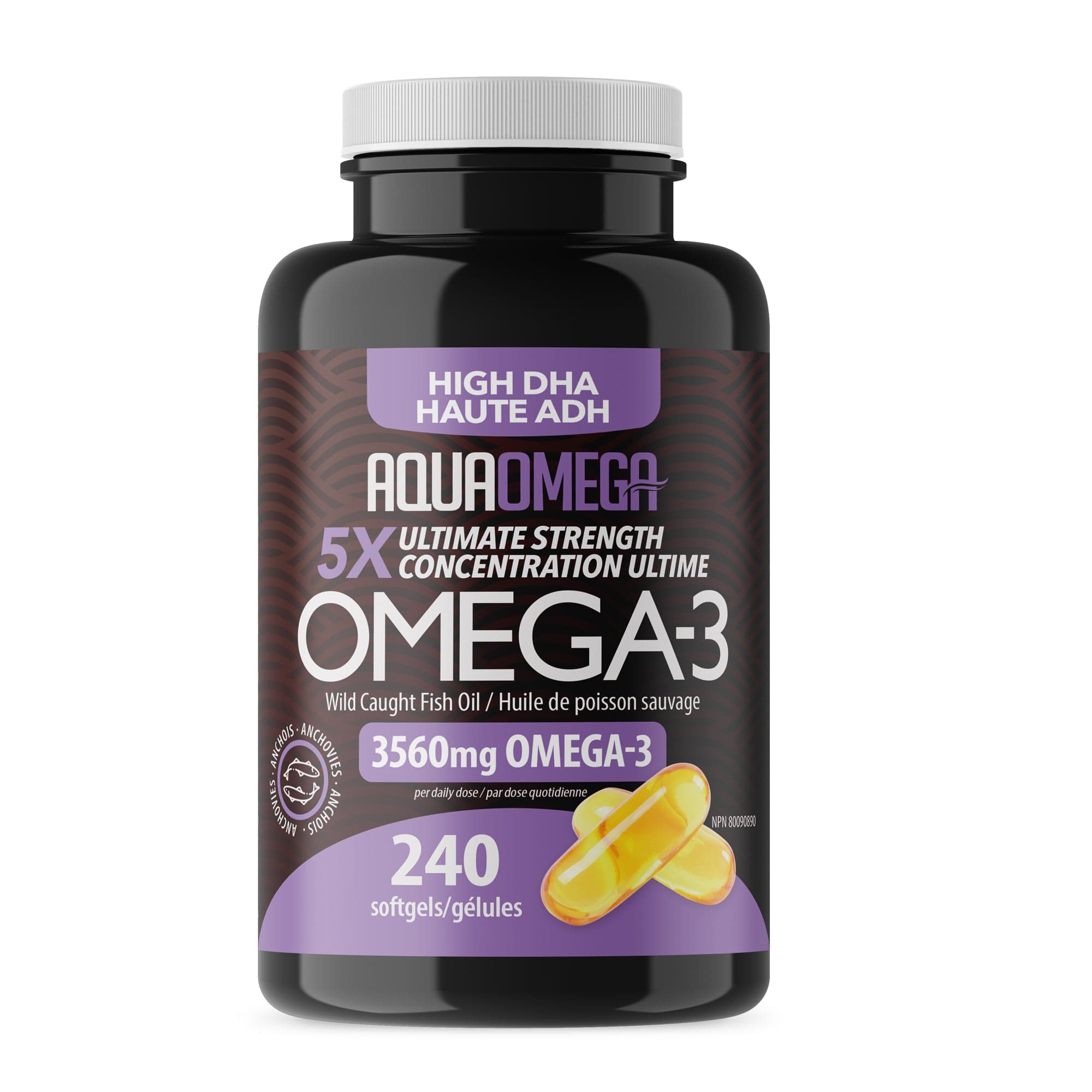 AQUA OMEGA Suppléments Omega-3 3560mg ADH 240gels