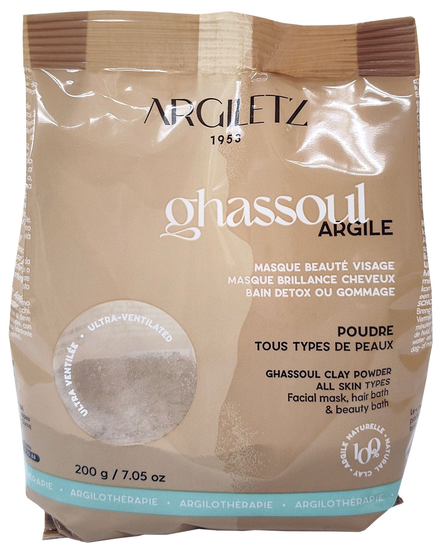 ARGILETZ Soins & beauté Argile ghassoul ultra-ventilé (tous types de peaux) 200g