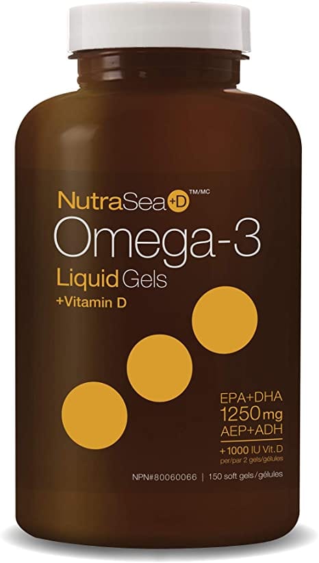ASCENTA Suppléments NutraSea Omega 3 EPA+DHA 1 250mg + vitamine D (saveur menthe fraîche) 150gel
