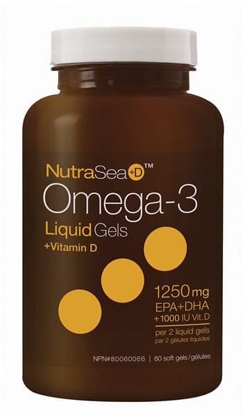 ASCENTA Suppléments NutraSea Omega 3 EPA+DHA 1 250mg + vitamine D (saveur menthe fraîche) 60gel