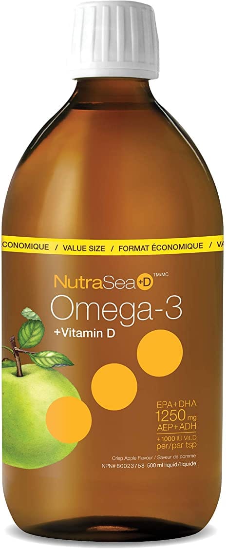 ASCENTA Suppléments NutraSea Omega 3 EPA+DHA 1 250mg + vitamine D (saveur pomme) 500ml