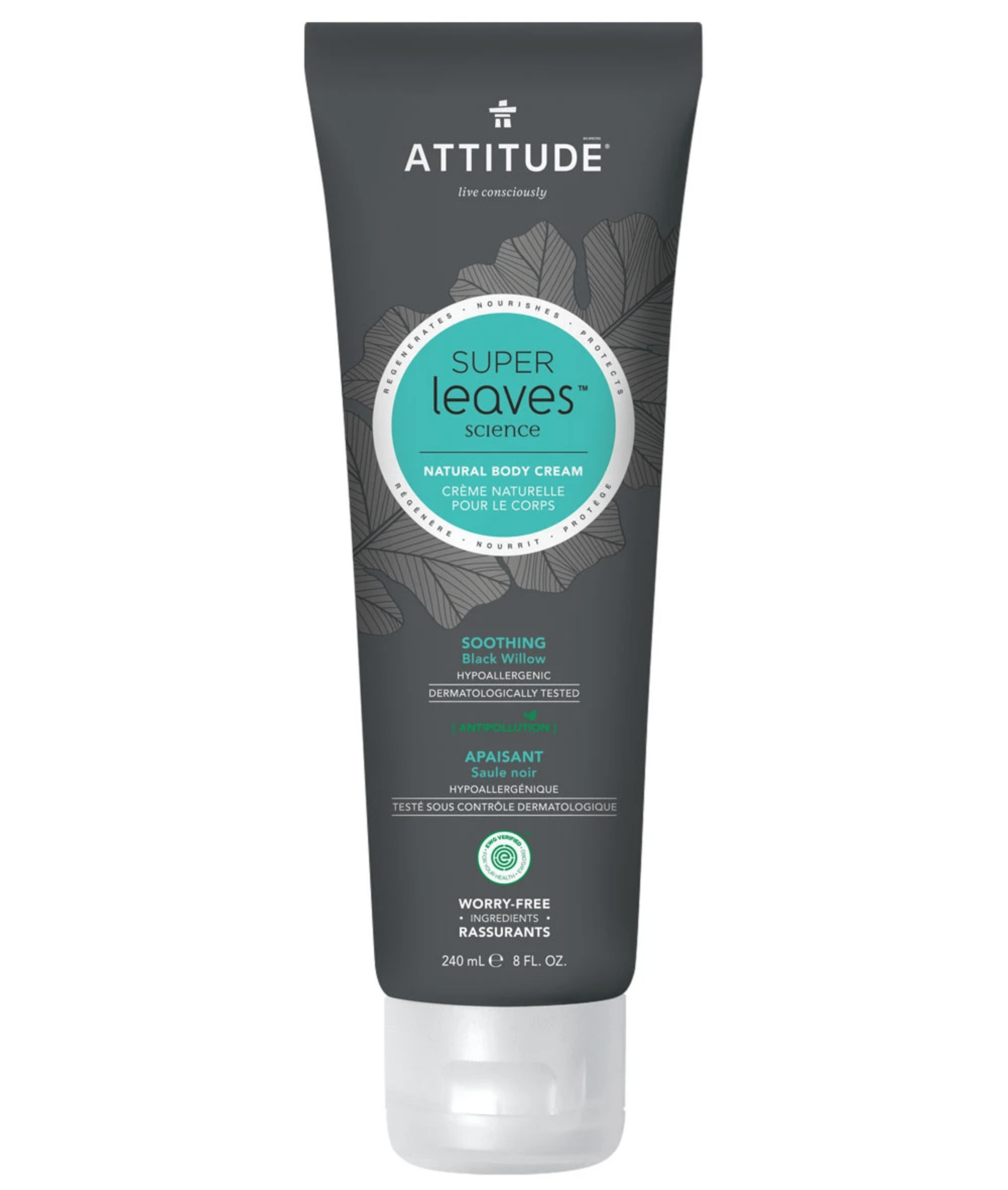 ATTITUDE Soins & beauté Crème corporelle naturelle apaisante au saule noir pour hommes 240ml