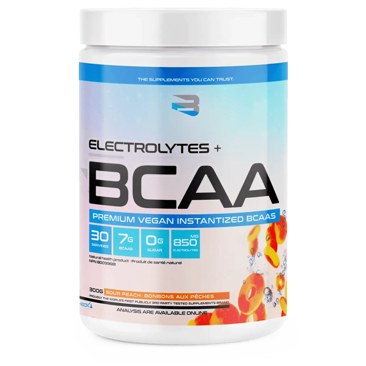 BELIEVE SUPPLEMENTS Suppléments Electrolytes + BCAA ( bonbons aux pêches) 300g