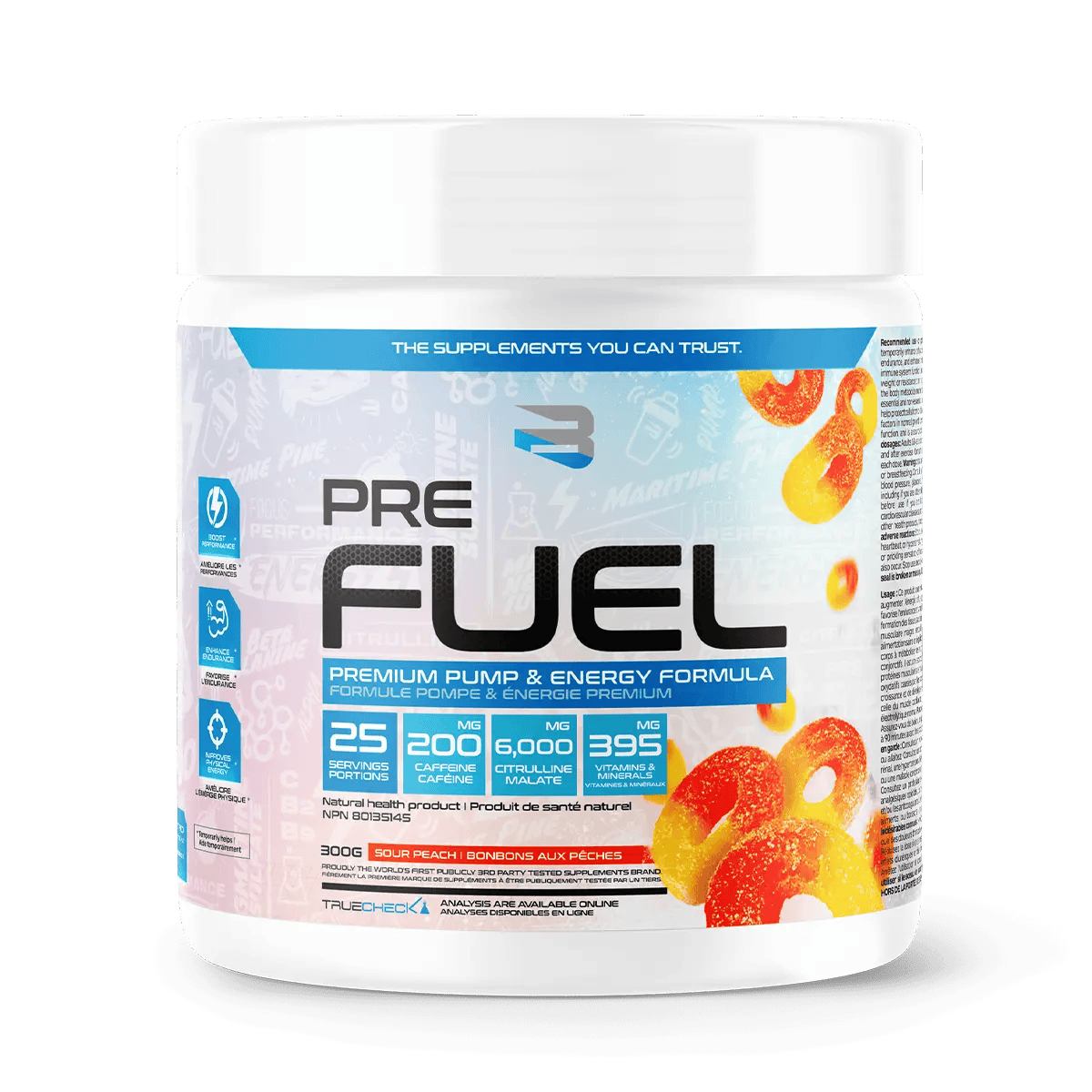 BELIEVE SUPPLEMENTS Suppléments Pre fuel (bonbons aux pêches) 300g