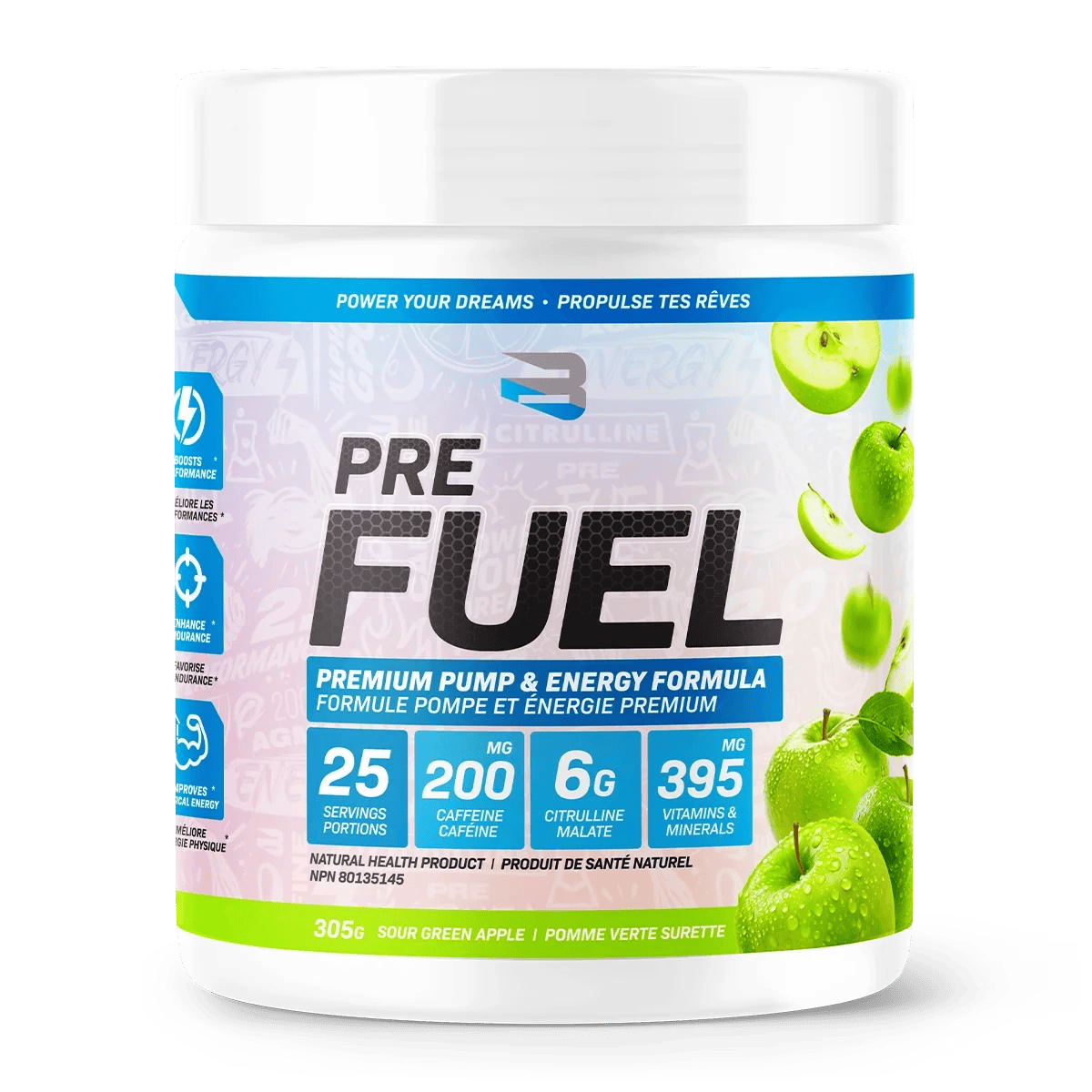 BELIEVE SUPPLEMENTS Suppléments Pre fuel (pomme verte surette) 305g