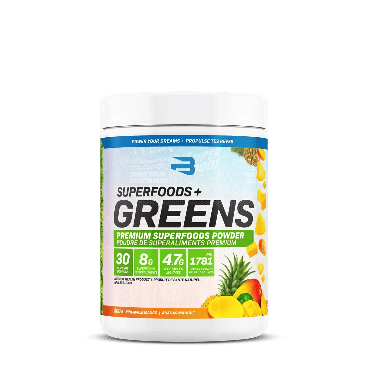 BELIEVE SUPPLEMENTS Suppléments Superfoods+greens (ananas/mangues) 300g