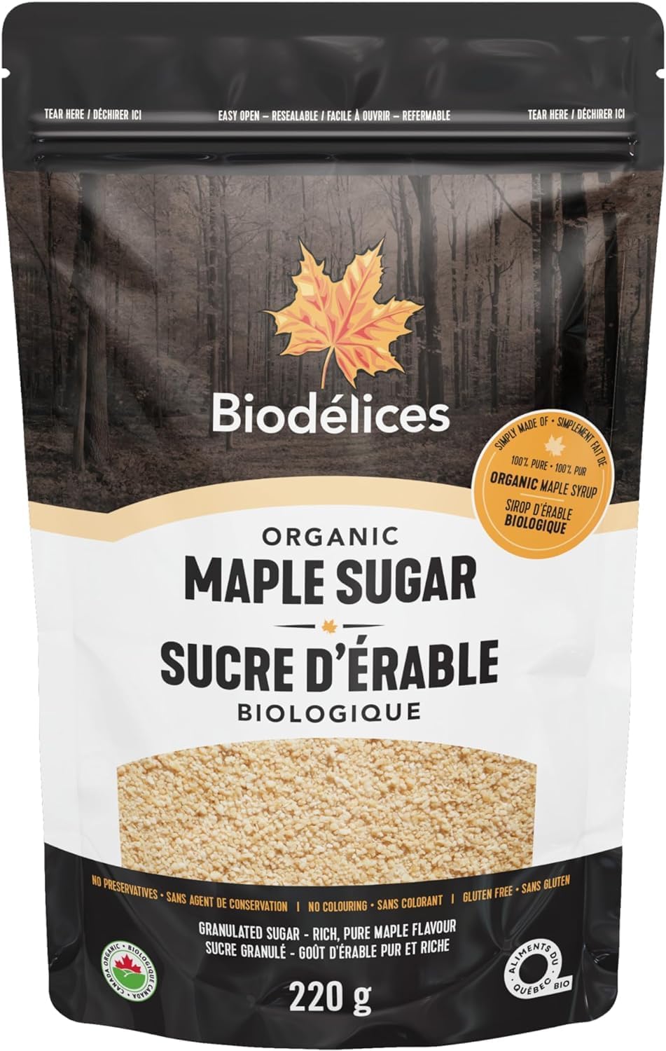 BIODÉLICES Épicerie Sucre d'érable bio 220g