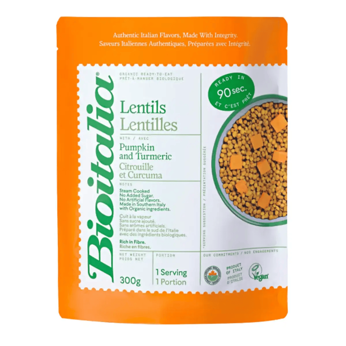 BIOITALIA Épicerie Prêt-à-manger lentilles citrouille et curcuma bio 300g